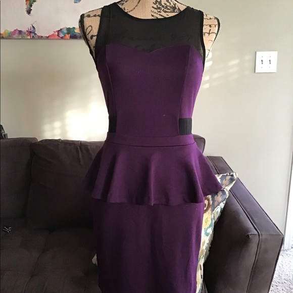 Purple peplum dress with sheer sweetheart top. - Picture 2 of 6